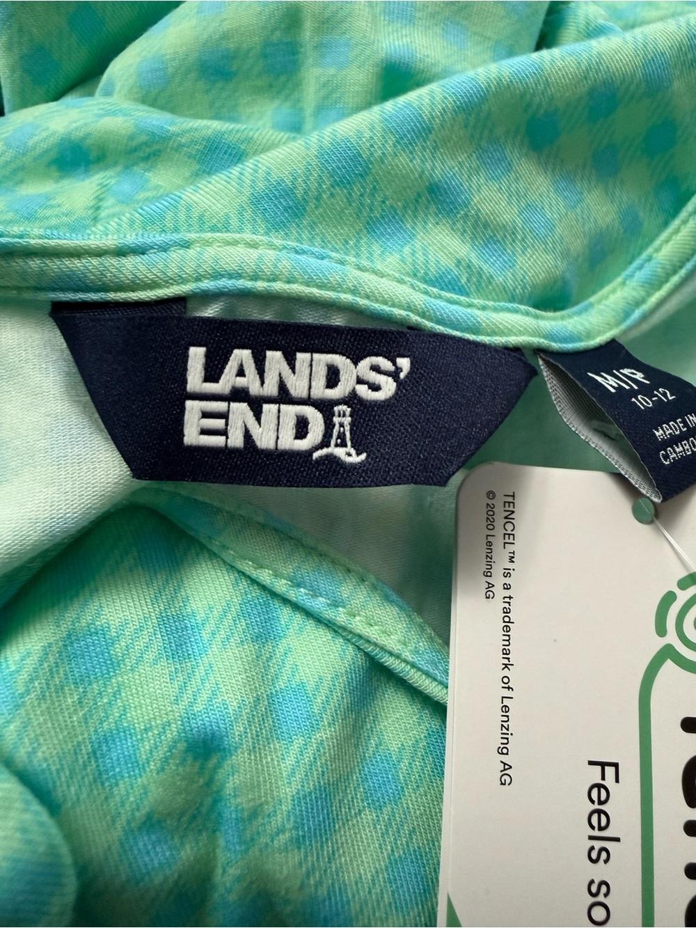 Lands’ End Sleeveless Tiered Maxi Dress Blue Green Check Medium 10-12 FLAW READ - Picture 10 of 14